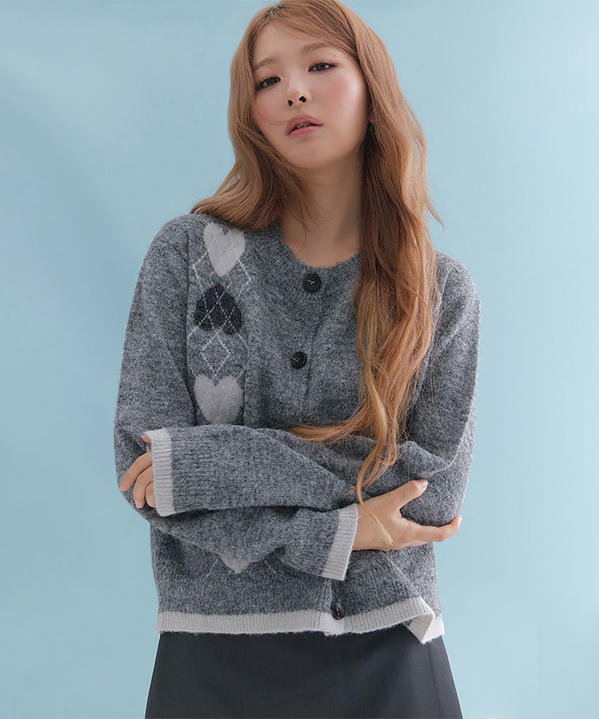 마리끌레르(MARIE CLAIRE) 하트 아가일 가디건(MAGCKC01MCH)