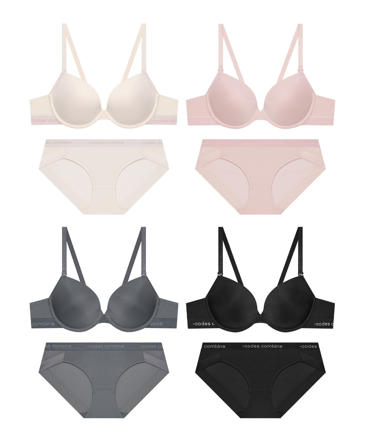 코데즈컴바인 이너웨어(CODES COMBINE INNERWEAR) 에센셜 톤온톤밴드 브라 햄팬티 세트_4Colors