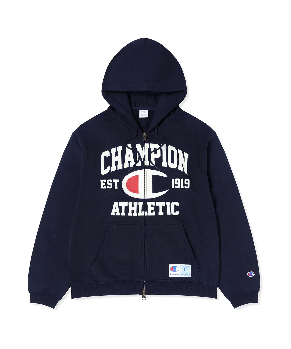 챔피온(CHAMPION) 로고 벌룬핏 기모 후드 집업 Navy