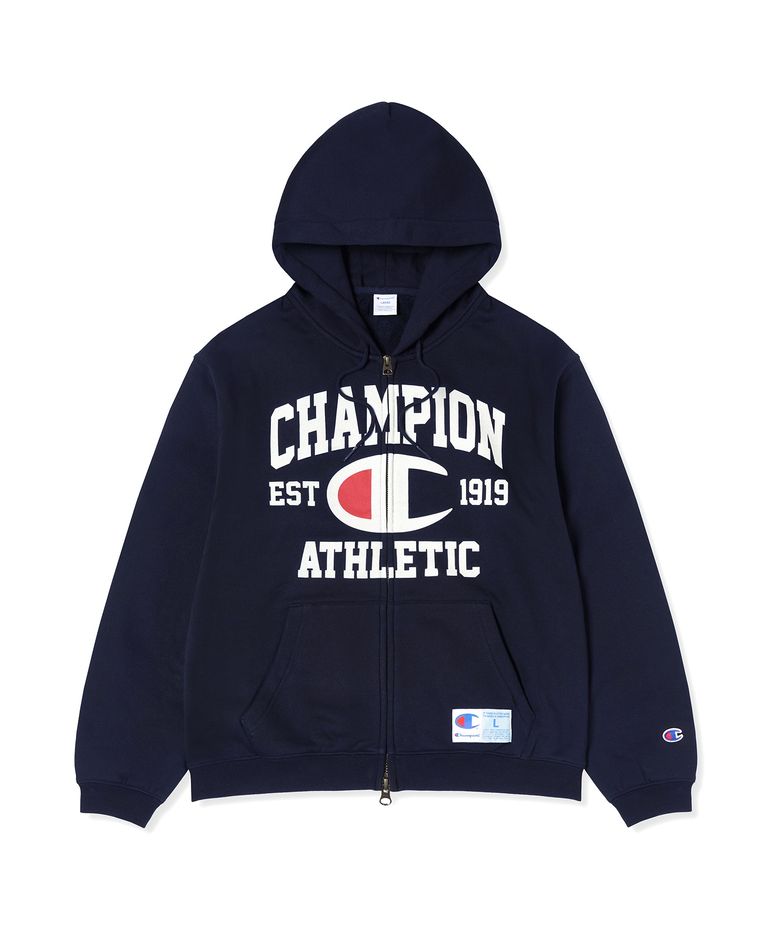 로고 벌룬핏 기모 후드 집업 Navy