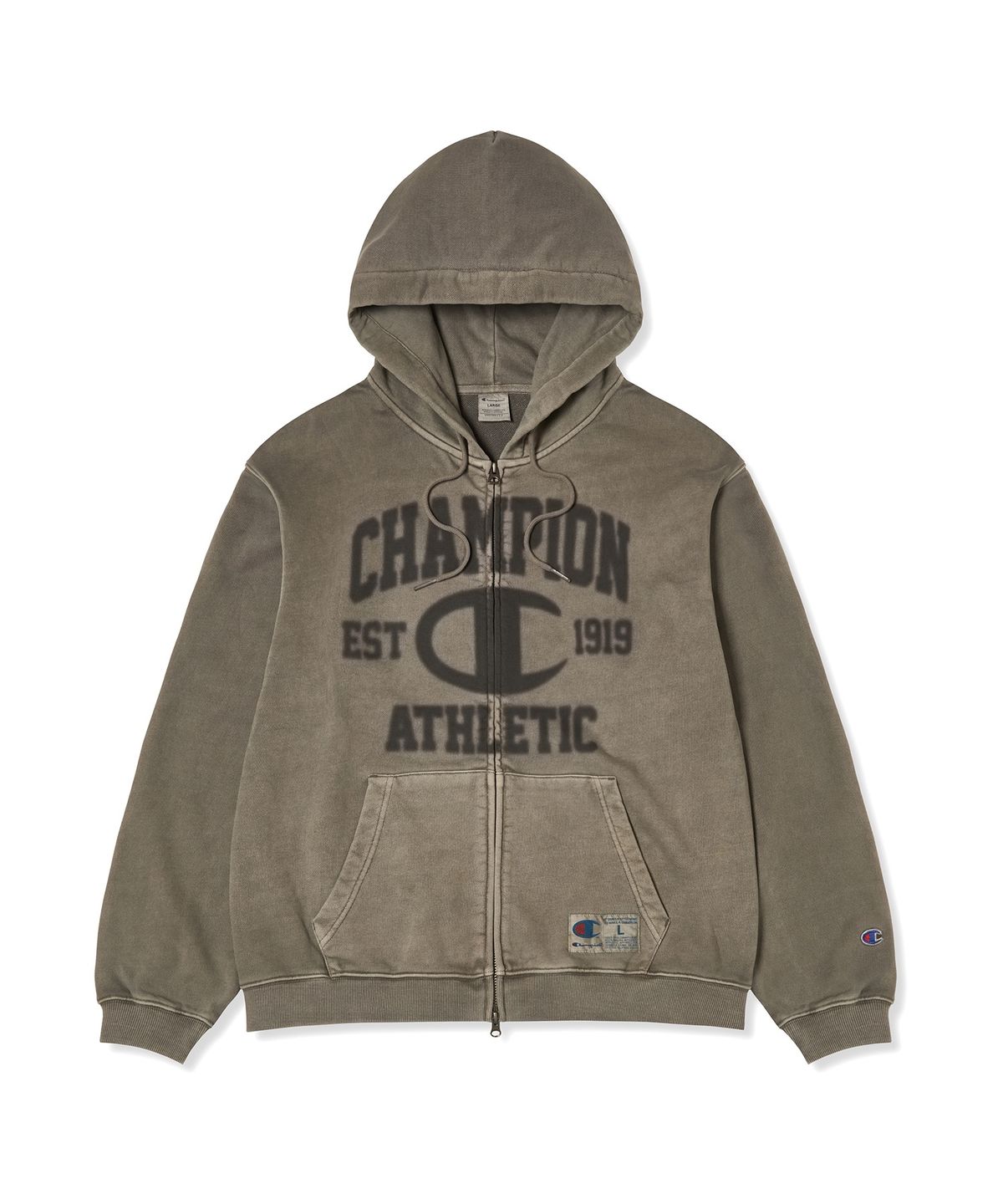 챔피온(CHAMPION) 로고 벌룬핏 다잉 후드 집업 Brown