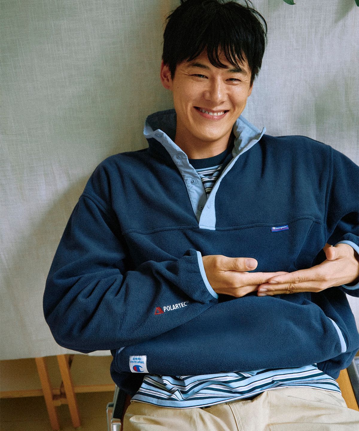 챔피온(CHAMPION) 폴라텍 컬러블록 플리스 아노락 Navy
