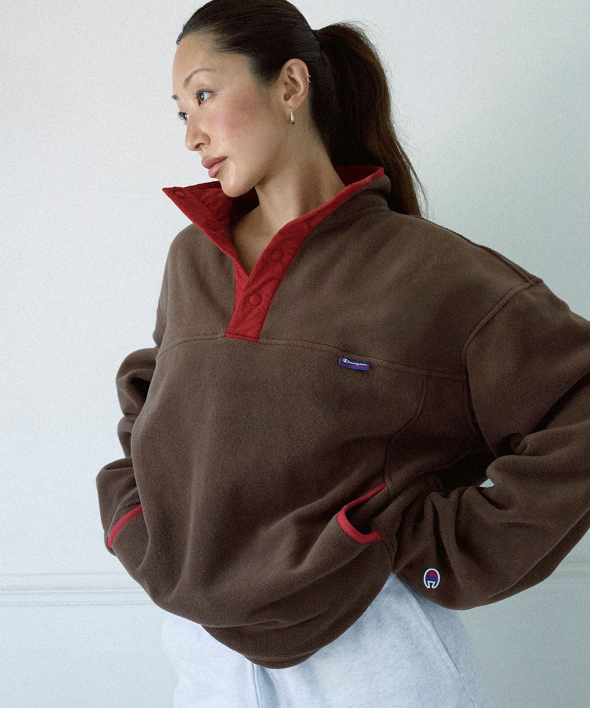 챔피온(CHAMPION) 폴라텍 컬러블록 플리스 아노락 Brown