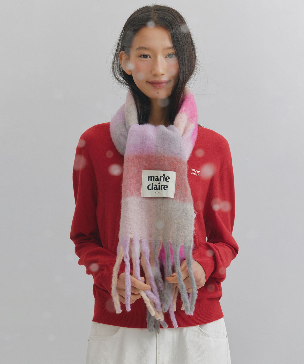 마리끌레르(MARIE CLAIRE) 미니 코튼캔디 체크 머플러(MAGDSC04MPK)