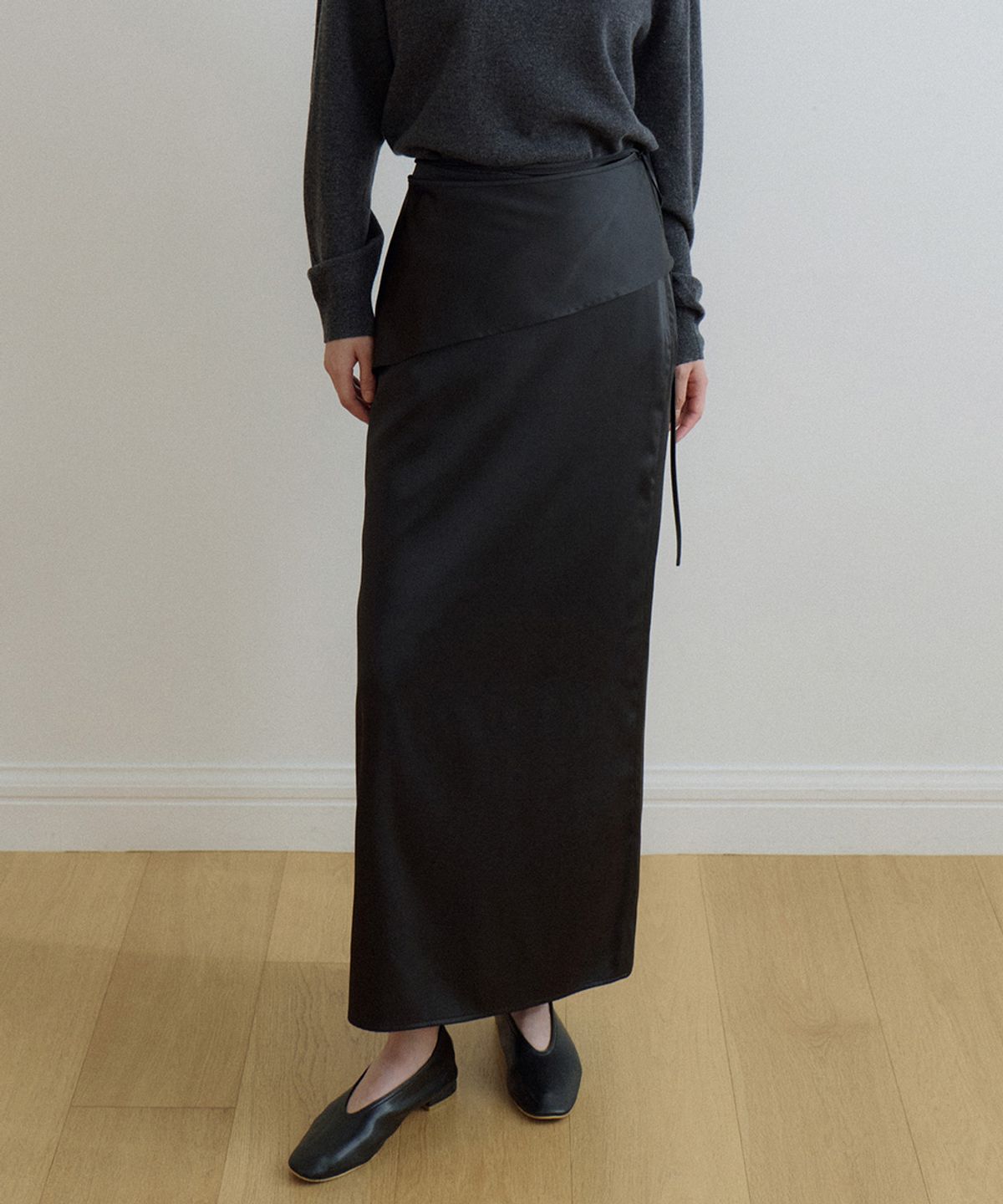 링서울(LINGSEOUL) wrap layered long skirt-black