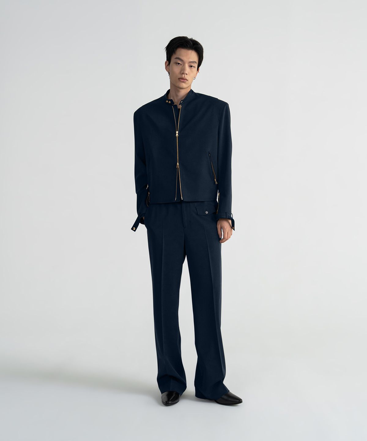 노이스(NOICE) MOTORCYCLE STRAIGHT PANTS - DARK NAVY