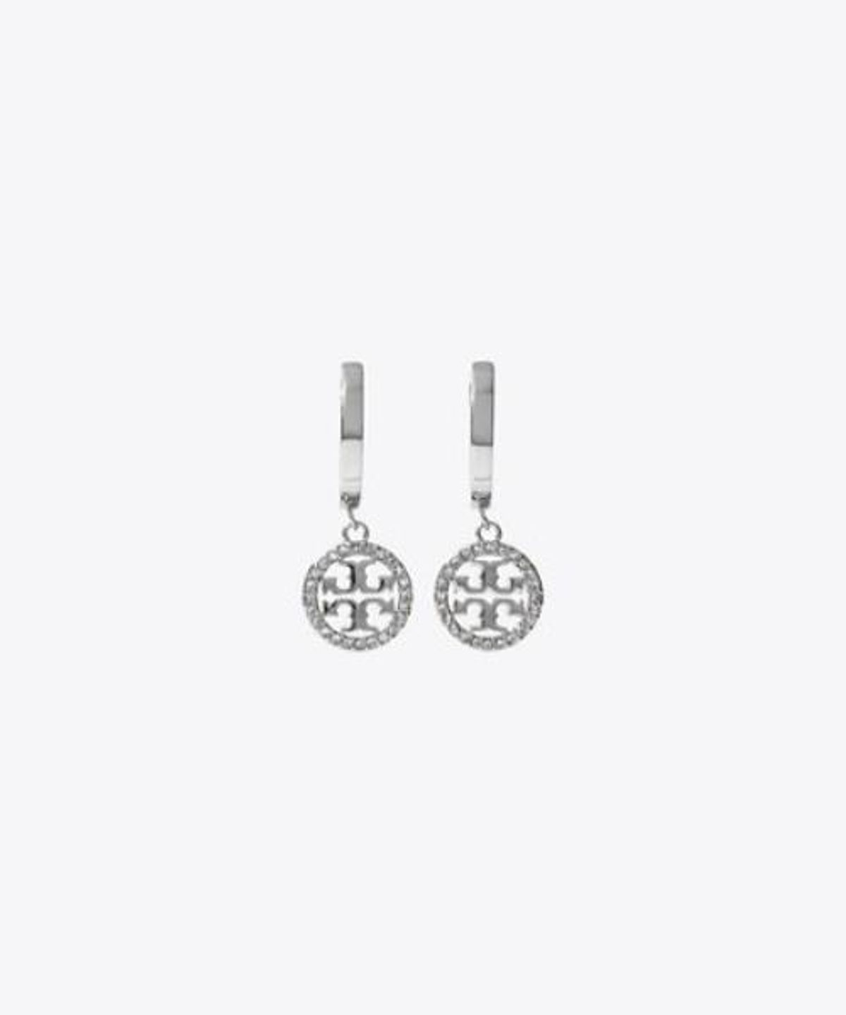 토리버치(TORYBURCH) 아이콘 파베 허기 후프 이어링 - 토리 실버 / 크리스털