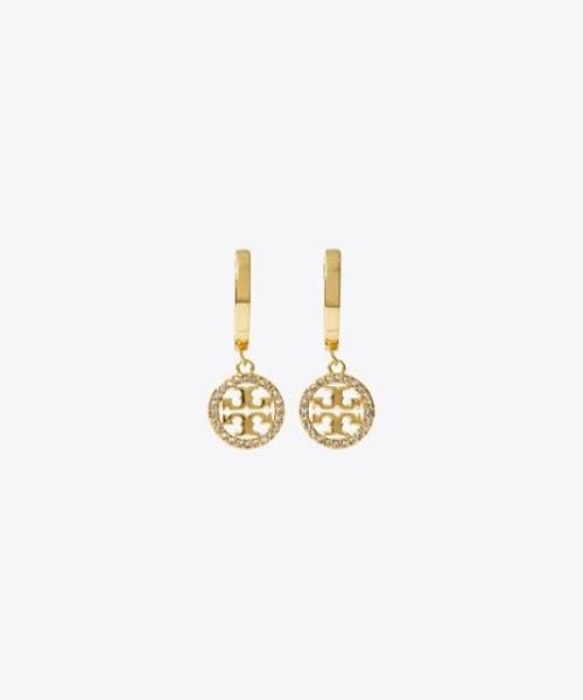 토리버치(TORYBURCH) 아이콘 파베 허기 후프 이어링 - 토리 골드 / 크리스털