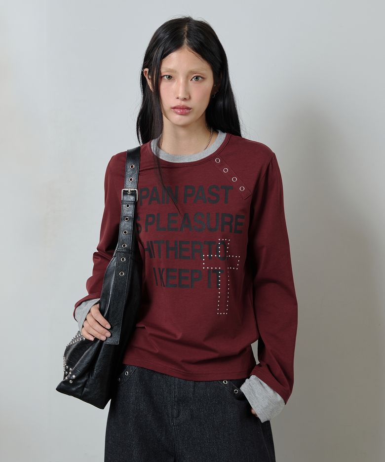 페인 페스트 사이드 스냅 레이어드 롱 슬리브 - BURGUNDY