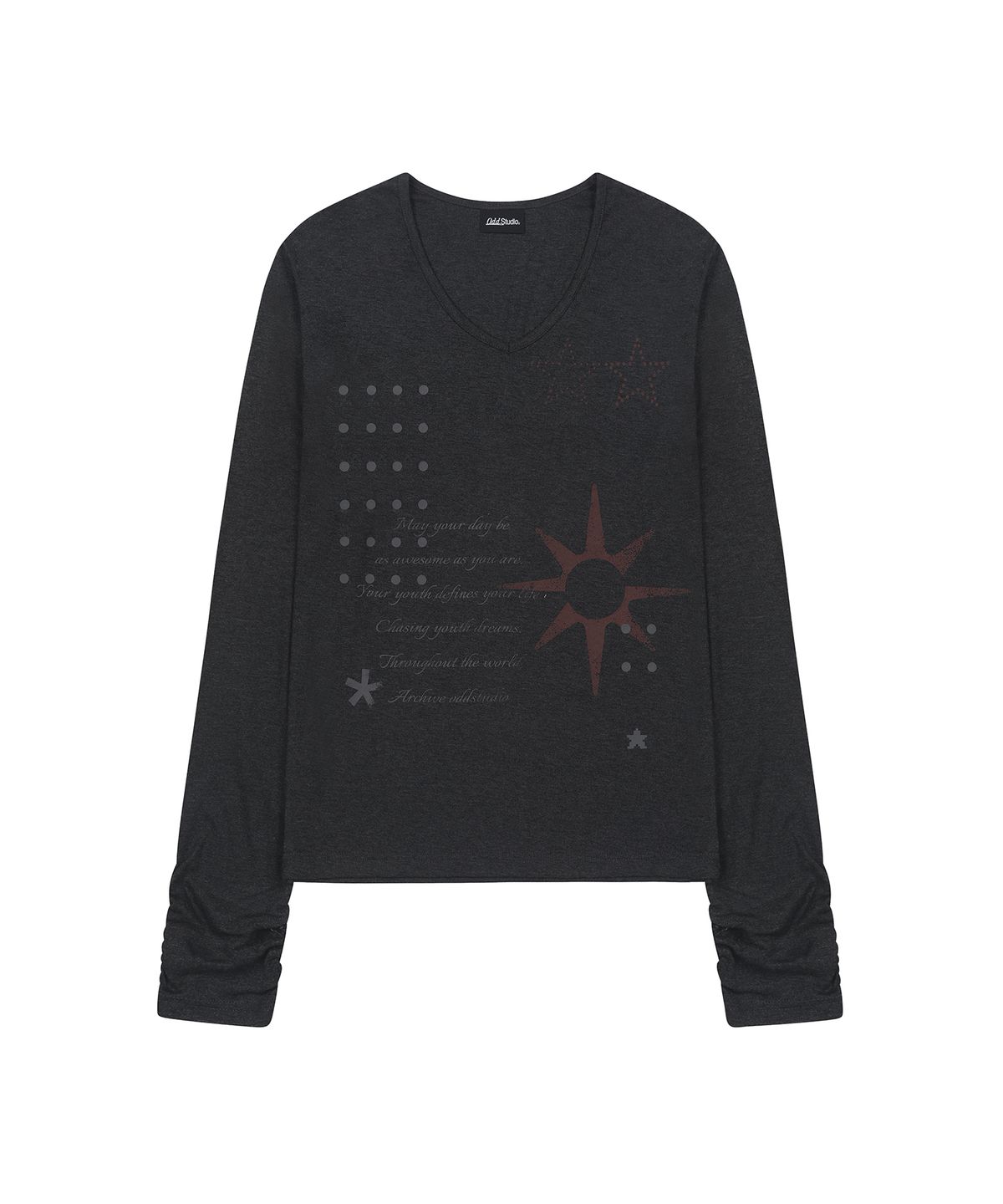 오드스튜디오(ODDSTUDIO) 브이넥 셔링 스타 롱 슬리브 - MELANGE CHARCOAL