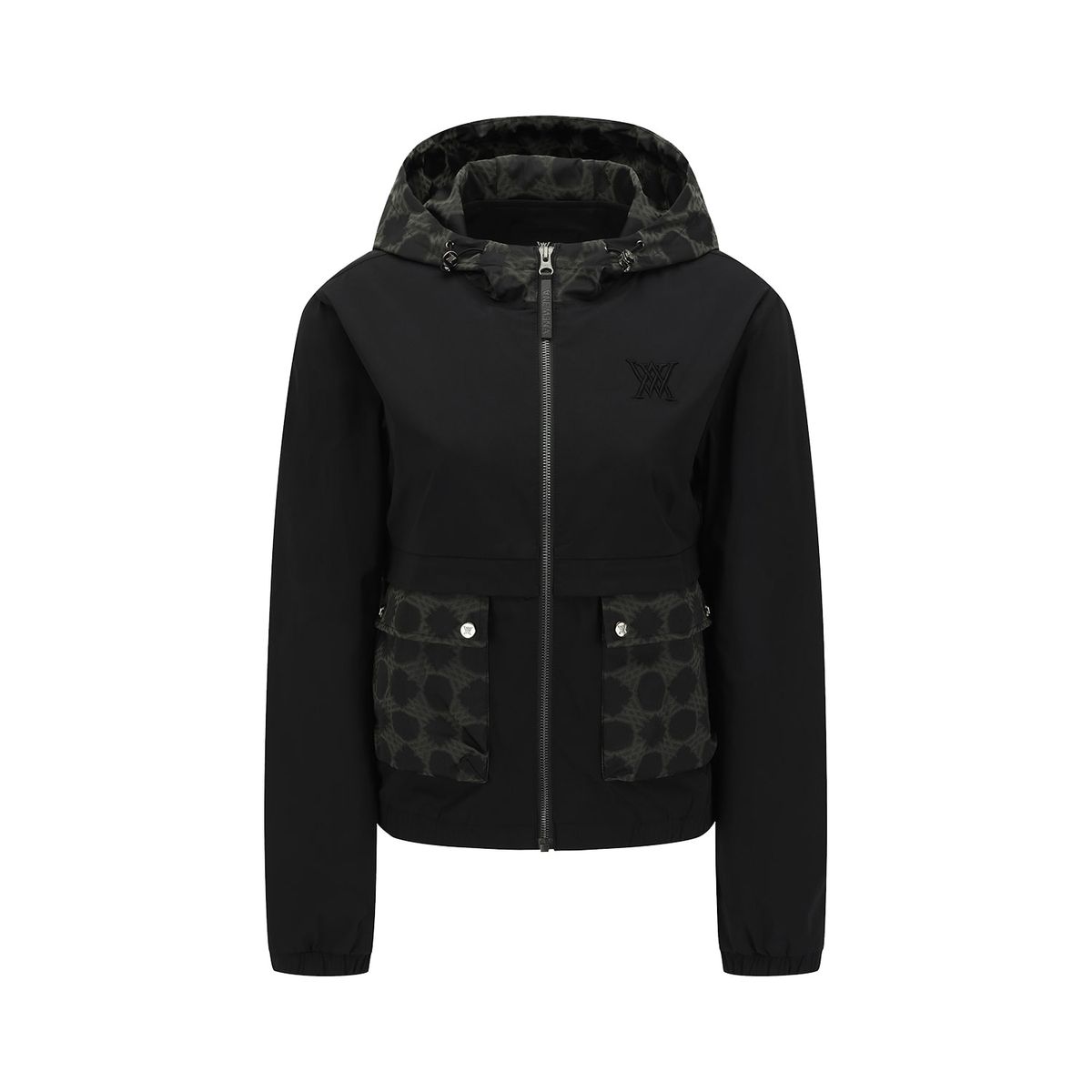어뉴골프(ANEW GOLF) WOMEN PATTERN MIX HOODED JACKET_BK