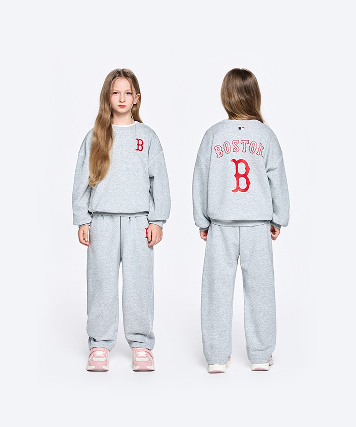 엠엘비 키즈(MLB KIDS) 스포티브 시그니처 팀로고 맨투맨 세트 BOS (Melange Grey)