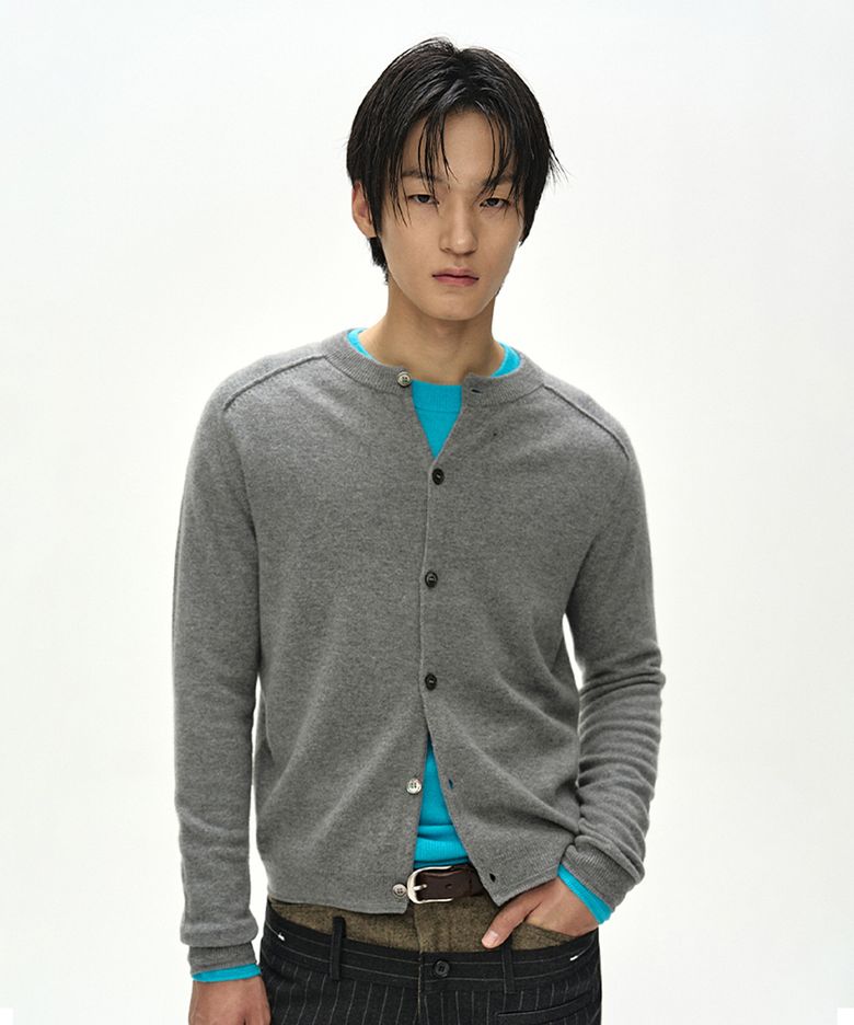 SHANE CASHMERE CREW-NECK CARDIGAN (GREY)