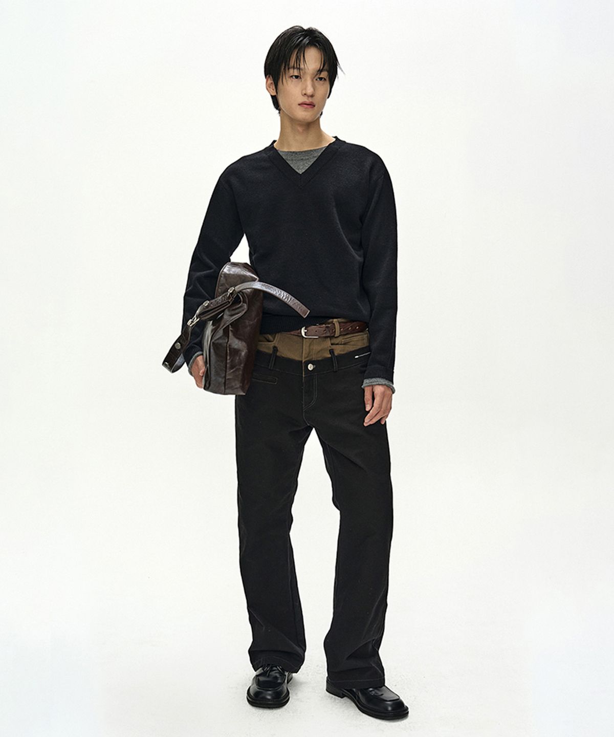 앤더슨벨(ADSB ANDERSSON BELL) DOUBLE WAIST OXFORD WORK TROUSERS (BLACK/KHAKI)