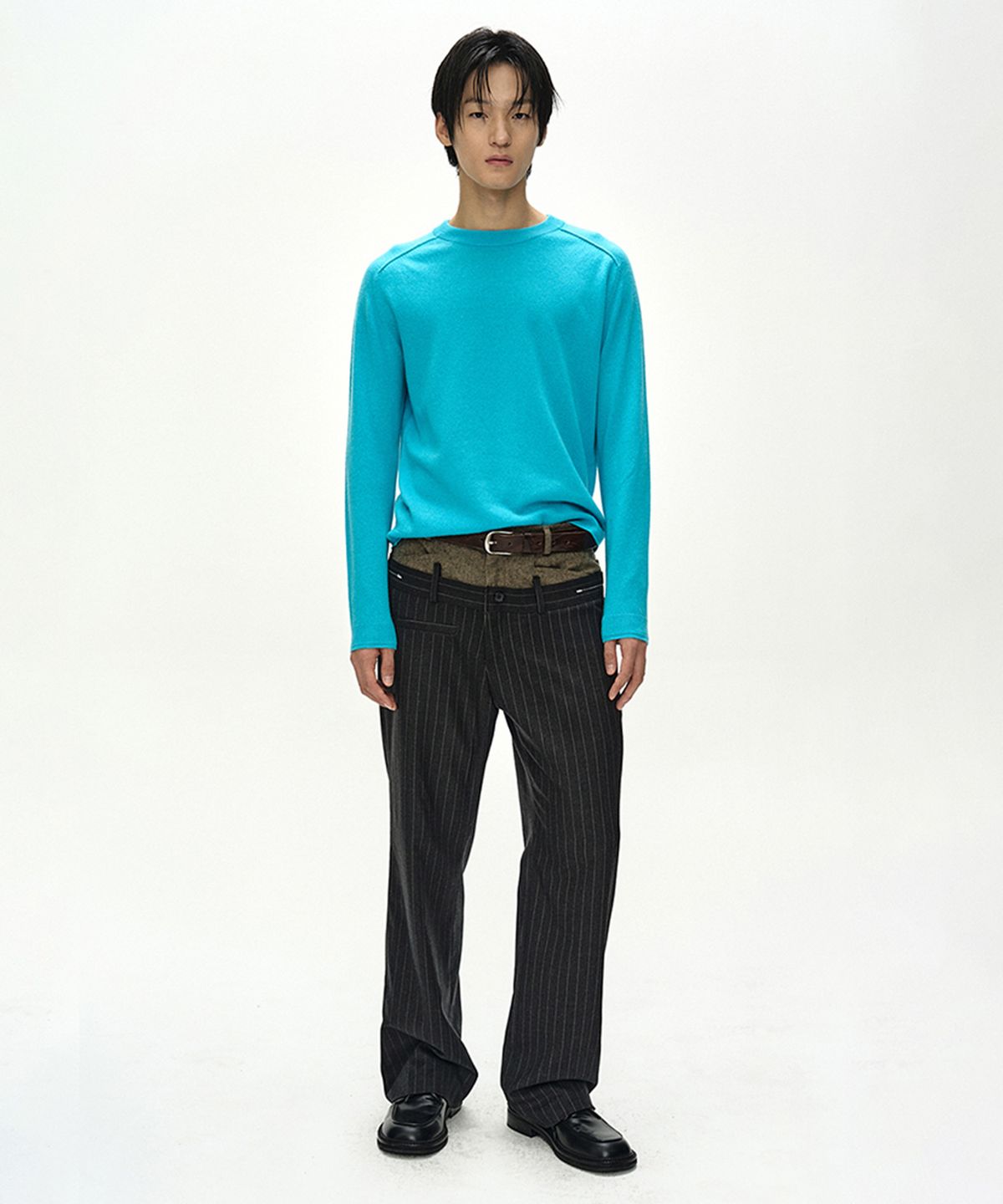 앤더슨벨(ADSB ANDERSSON BELL) DOUBLE WAIST STRIPE WOOL TROUSERS (DARK GREY/BEIGE)