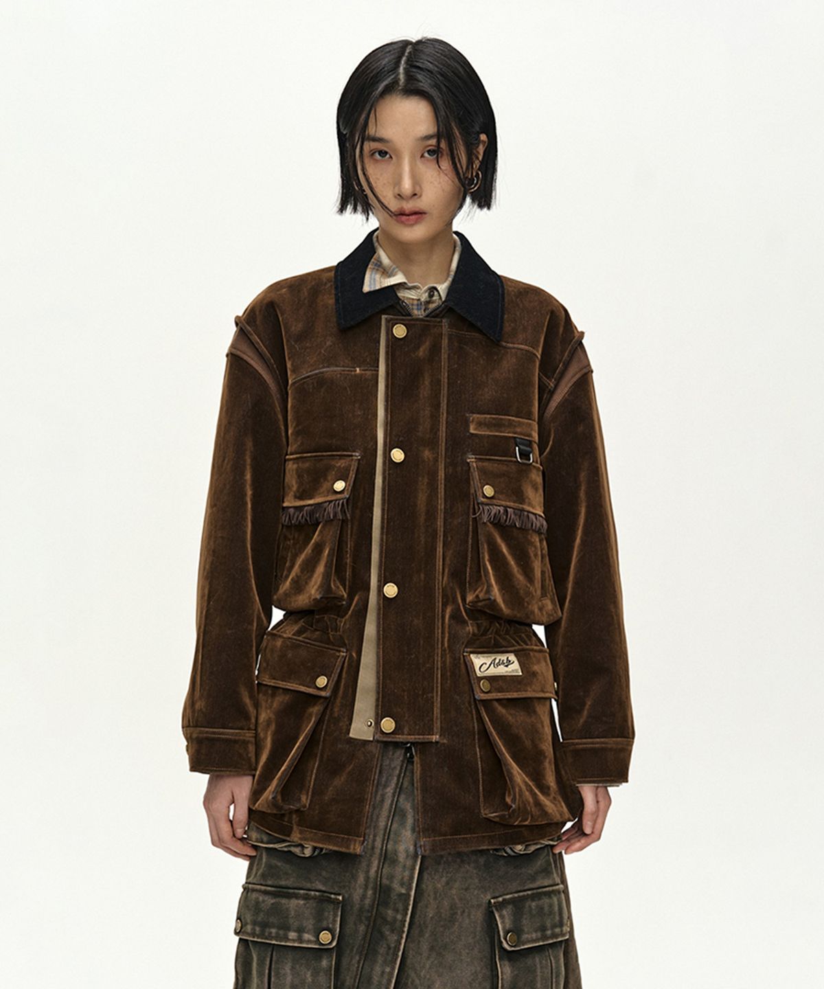 앤더슨벨(ADSB ANDERSSON BELL) MULTI-POCKET VELVET SAFARI JACKET (BROWN)