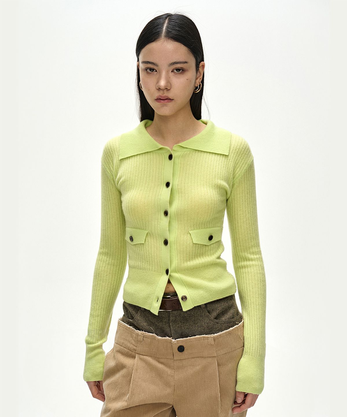 앤더슨벨(ADSB ANDERSSON BELL) CASHMERE HAND STITCHED RIB CARDIGAN (LEMON)