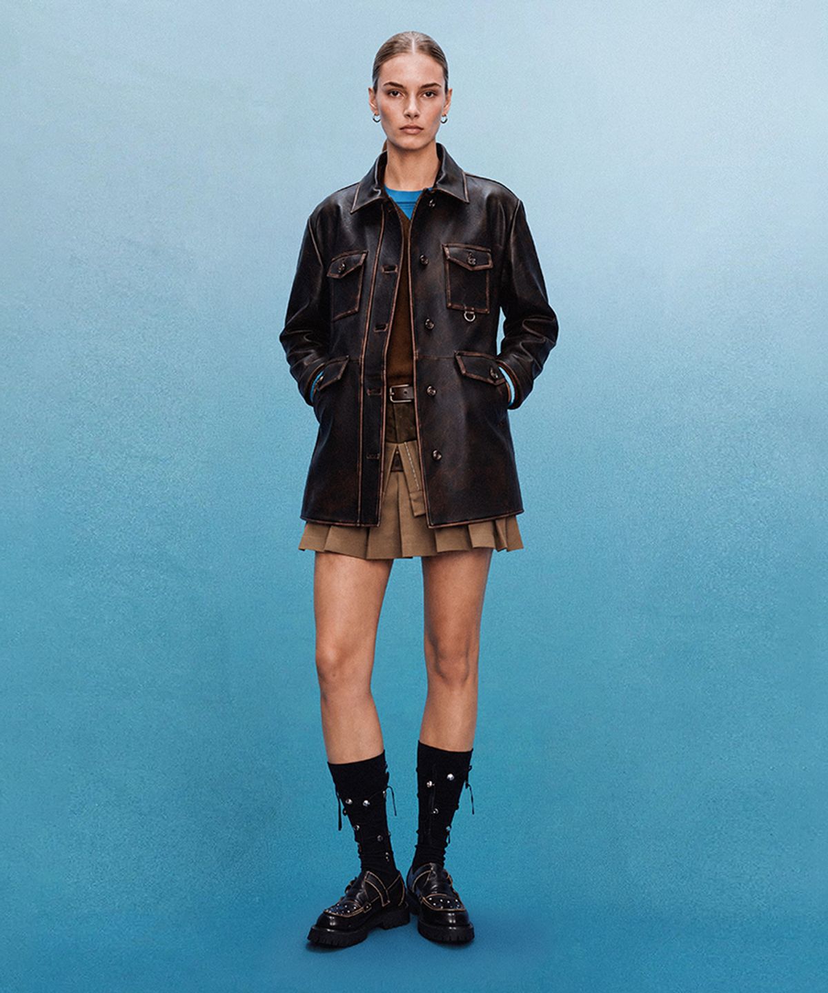 앤더슨벨(ADSB ANDERSSON BELL) FUR COLLAR FIELD LEATHER JACKET (BROWN)