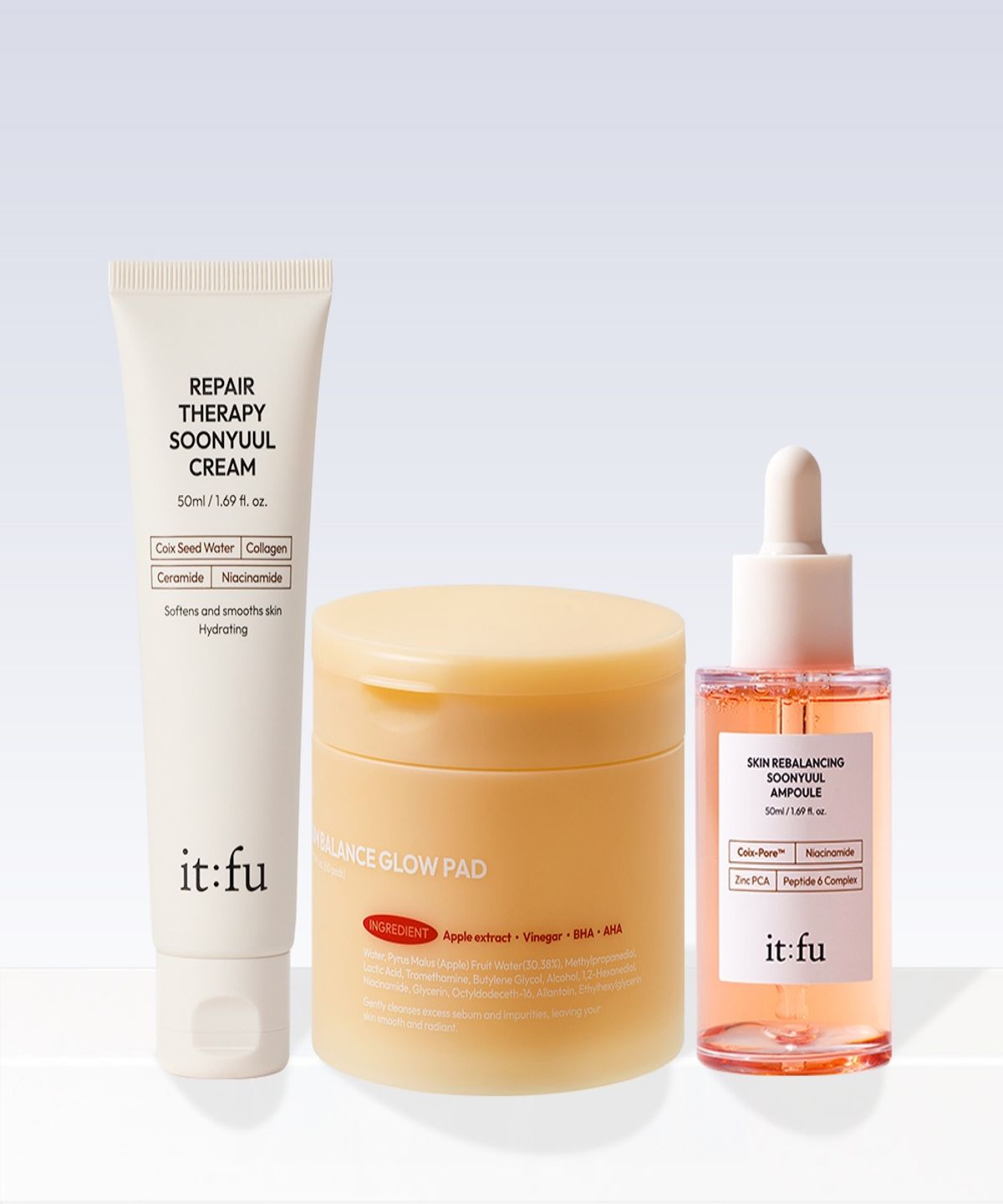 잇퓨(ITFU) [요철제로 3종]율무 크림 50ml + 율무 앰플 50ml + 토너 패드 60매