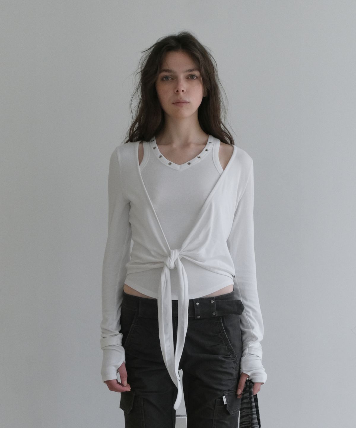 오디너리 홀리데이(ORDINARY HOLIDAY) WRAP CARDIGAN SLEEVELESS SET [IVORY]