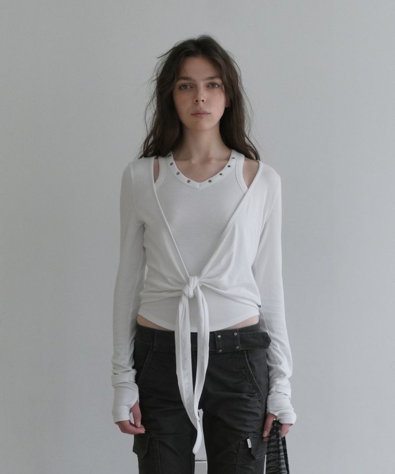 WRAP CARDIGAN SLEEVELESS SET [IVORY]