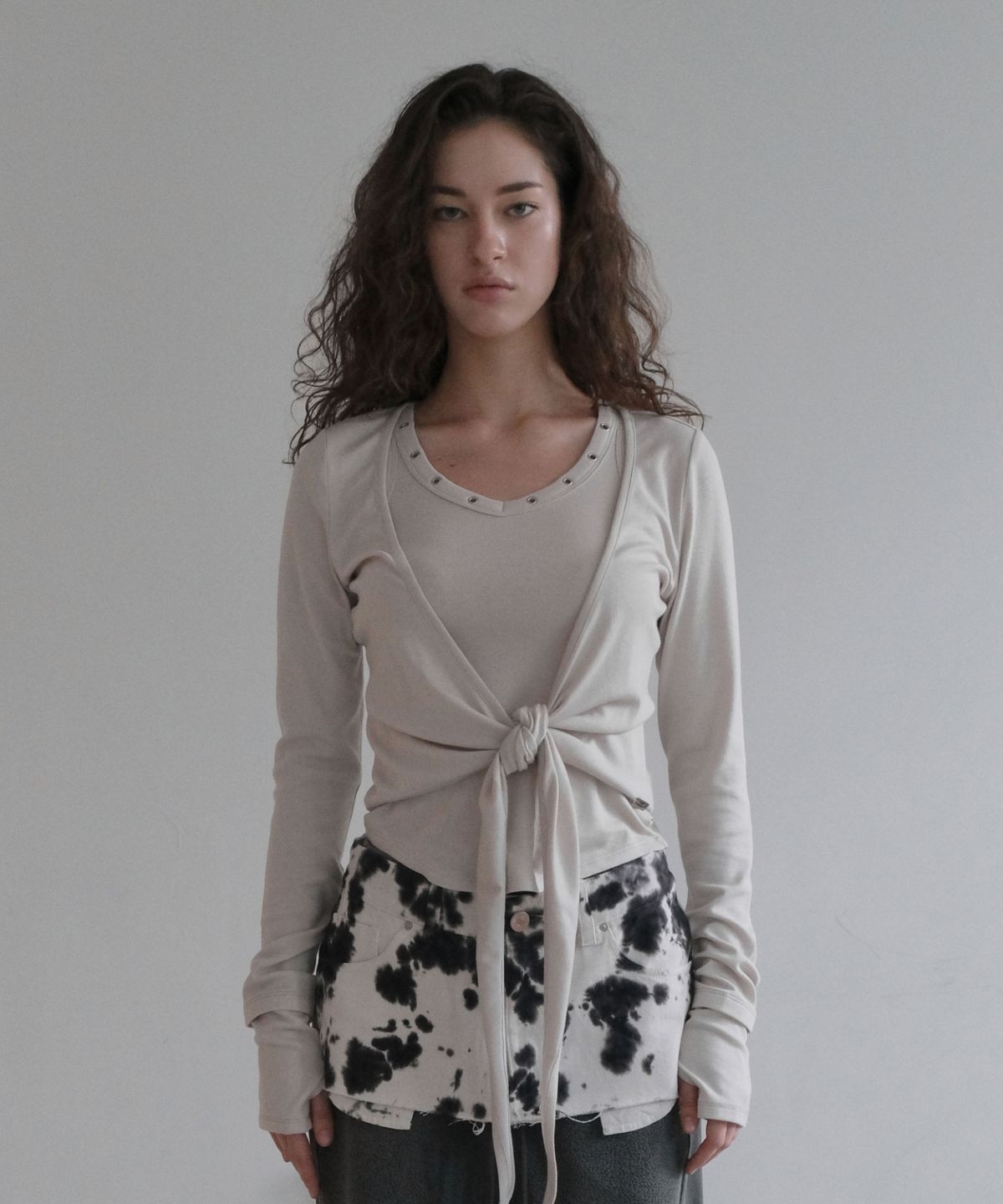 오디너리 홀리데이(ORDINARY HOLIDAY) WRAP CARDIGAN SLEEVELESS SET [ASH GRAY]
