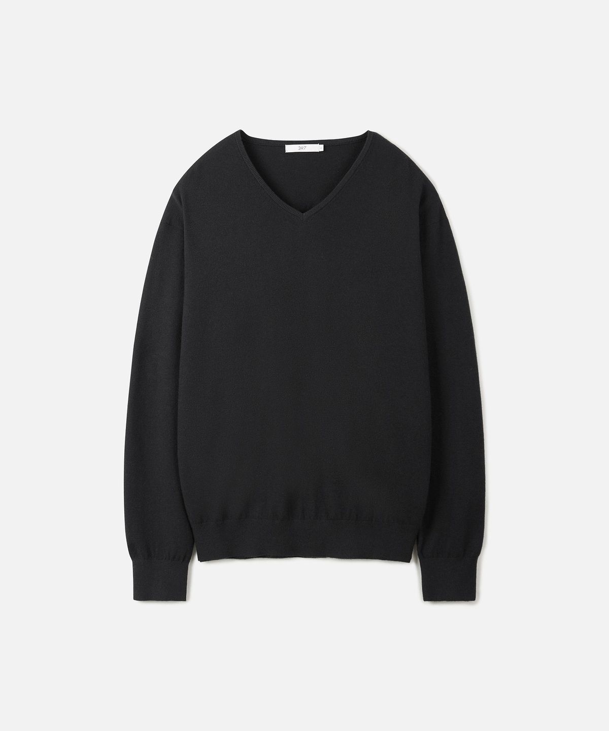 247시리즈(247SERIES) FINE RIBBED 브이넥 12GG 니트 BLACK