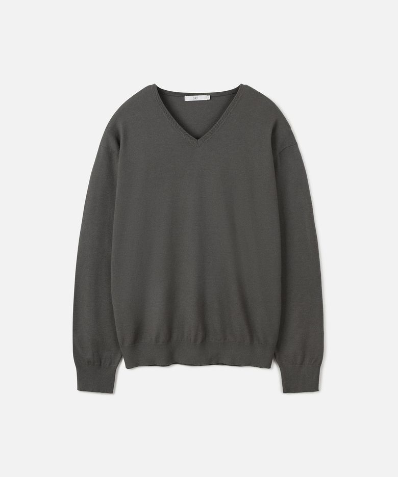 FINE RIBBED 브이넥 12GG 니트 KHAKI