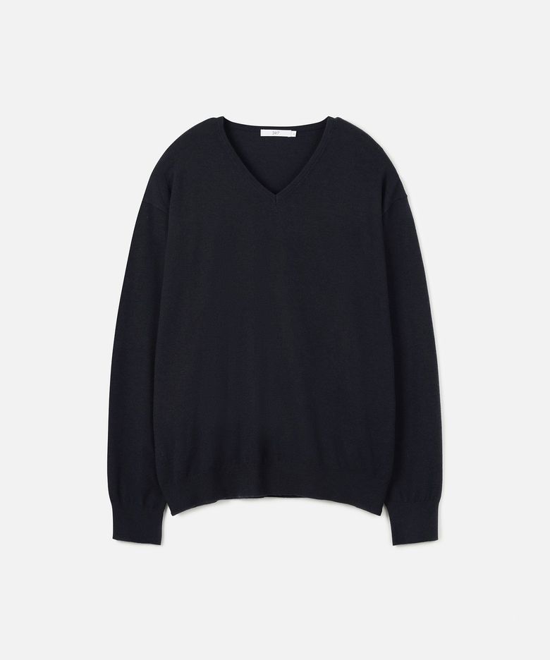 FINE RIBBED 브이넥 12GG 니트 DARK NAVY