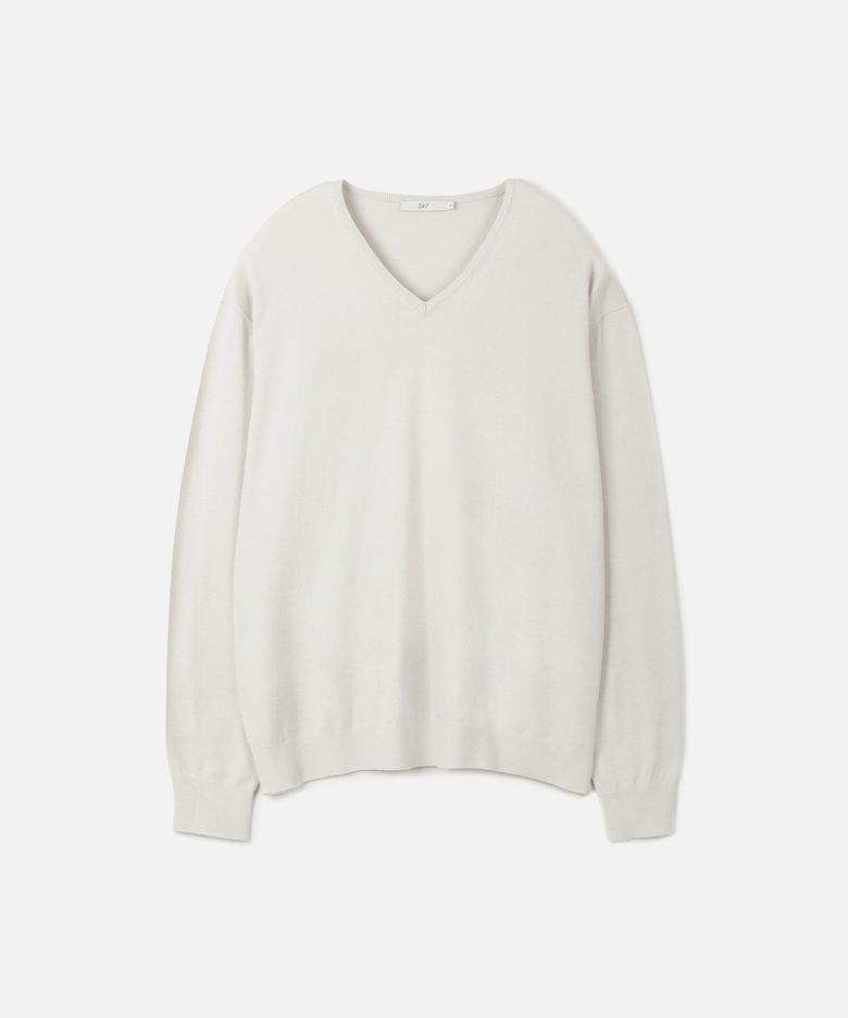 FINE RIBBED 브이넥 12GG 니트 IVORY