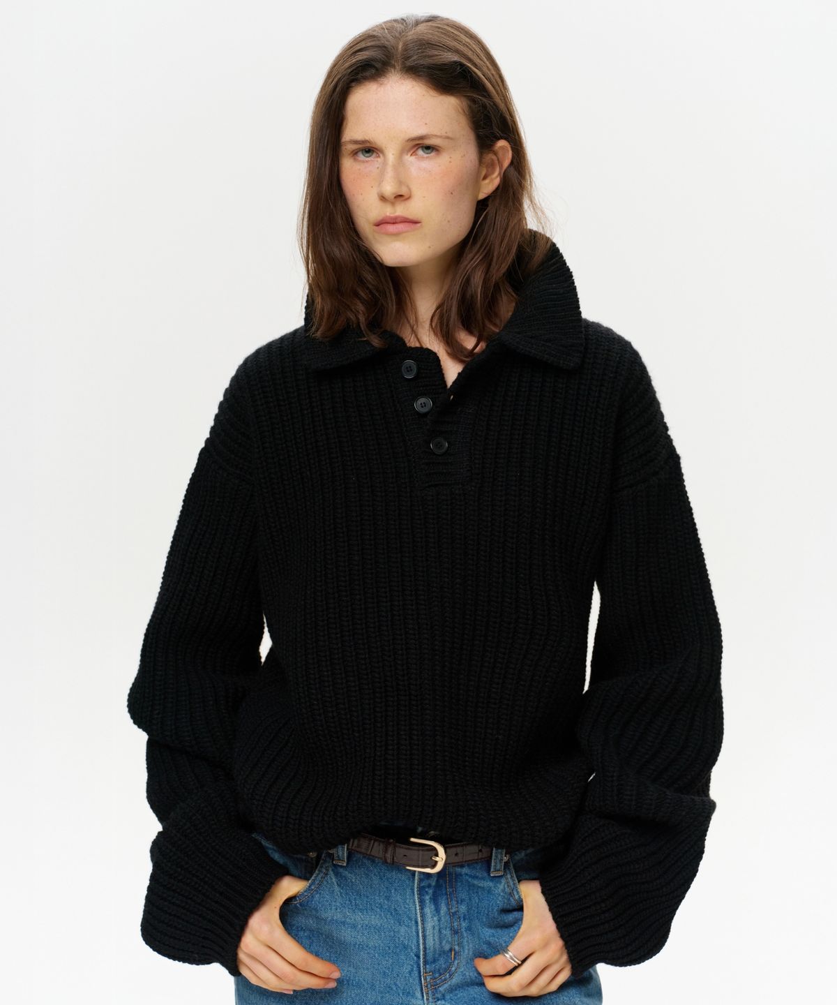이알에이(ERA) UNISEX ERA HEAVY GAUGE COLLAR KNIT - BLACK