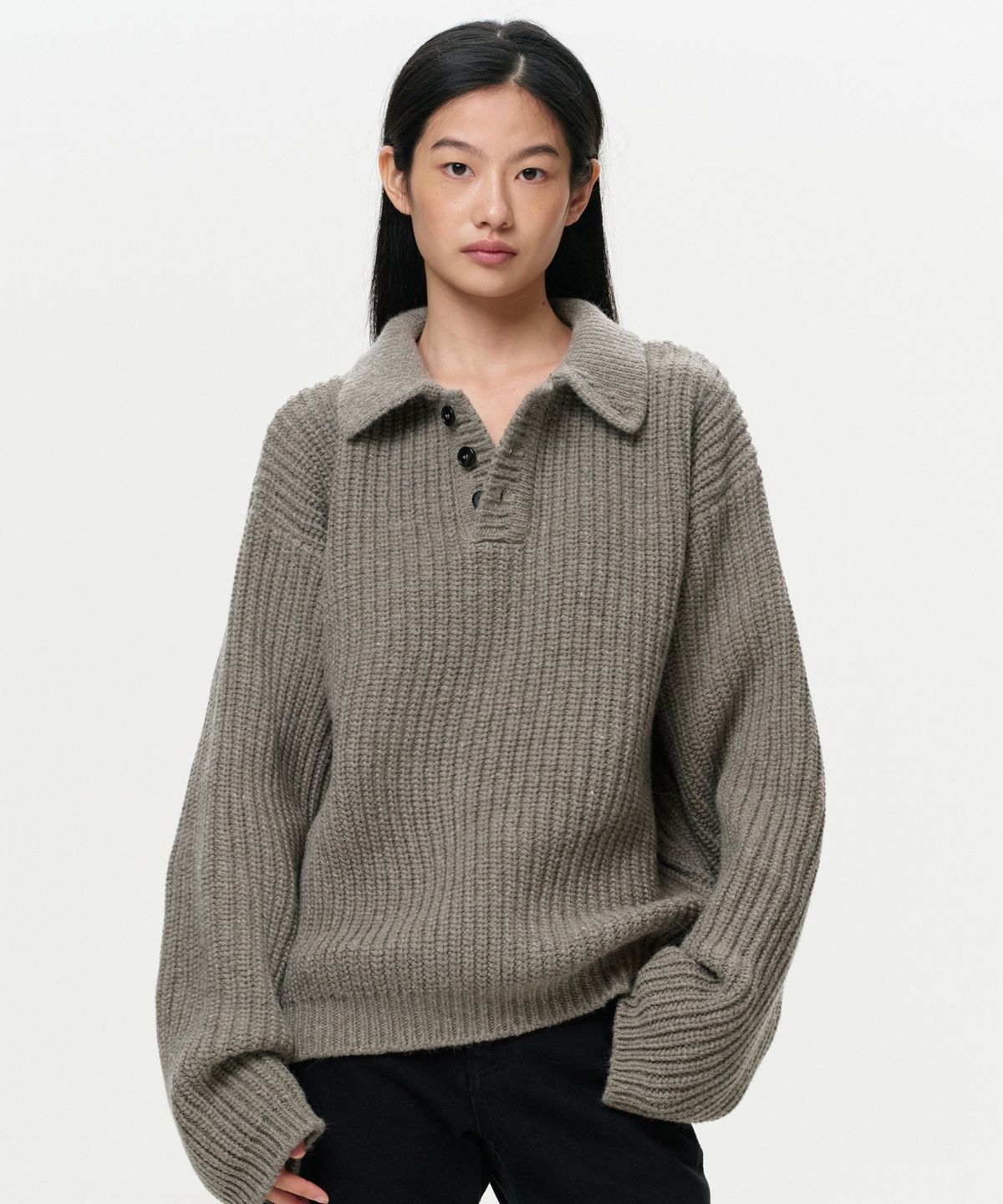 이알에이(ERA) UNISEX ERA HEAVY GAUGE COLLAR KNIT - MUSHROOM