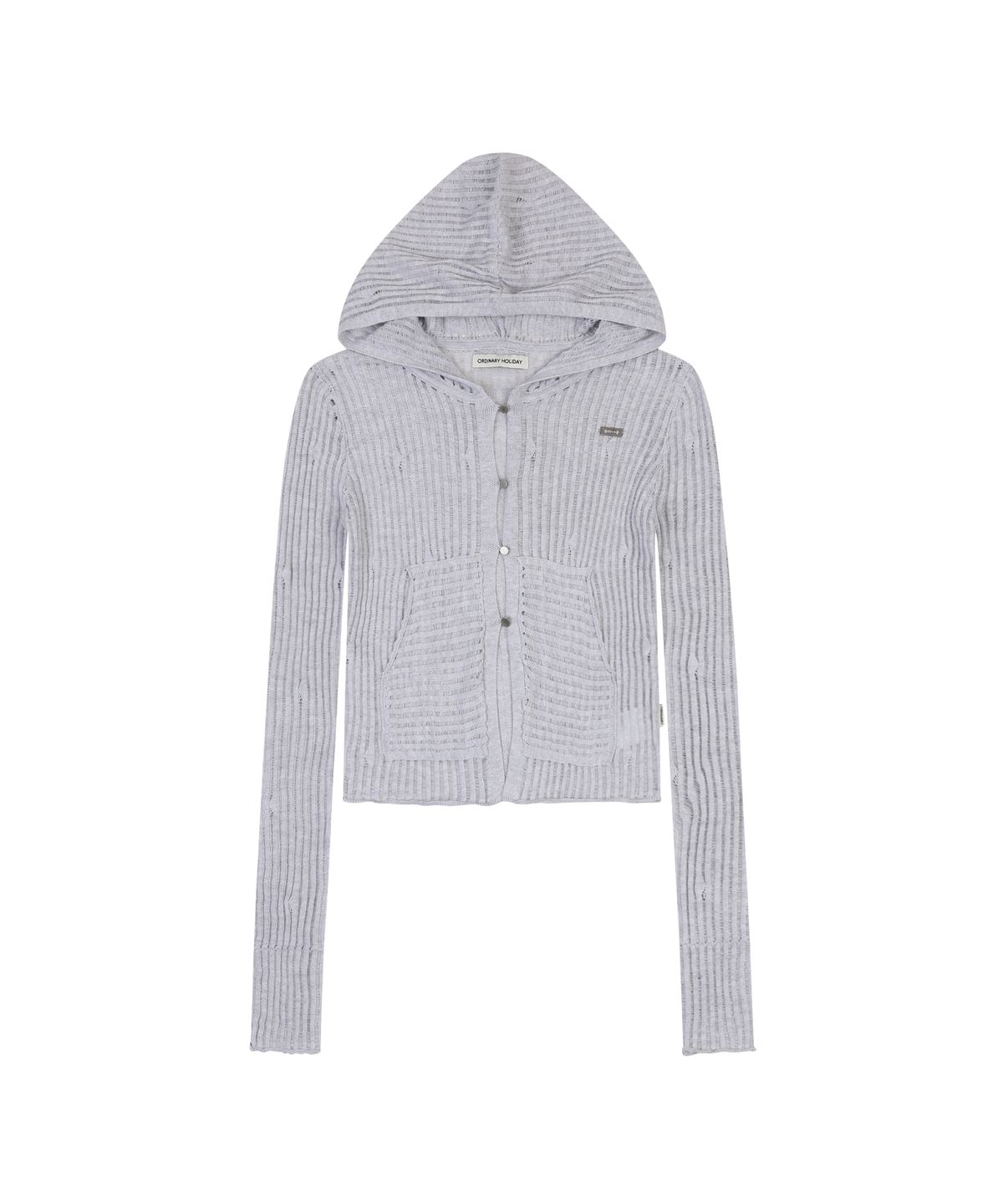 오디너리 홀리데이(ORDINARY HOLIDAY) SHEER RIBBED HOODED CARDIGAN [MELANGE GRAY]