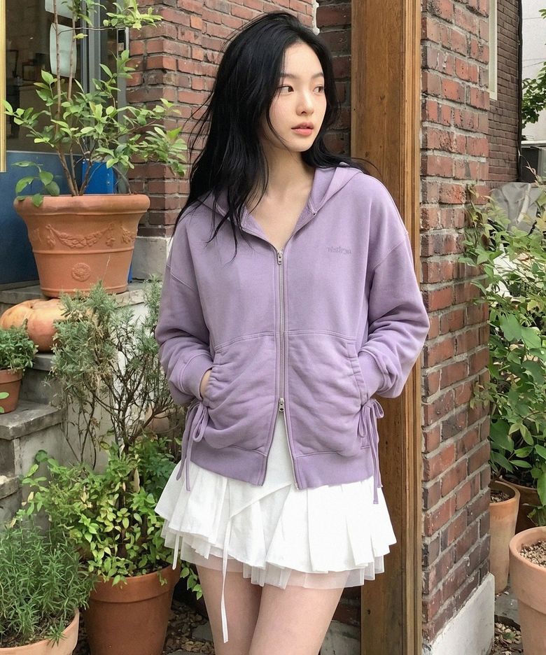 Soft Shirring Zip-Up Puple