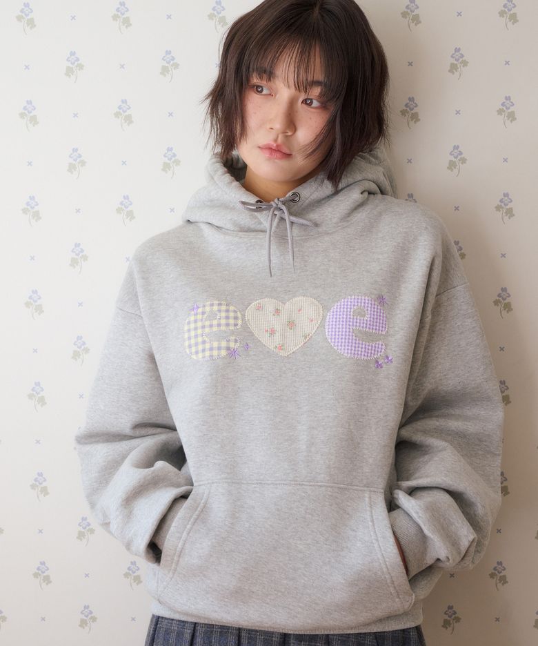 Check Flower 아플리케 그래픽 후드 티셔츠 AHP1306 (멜란지)