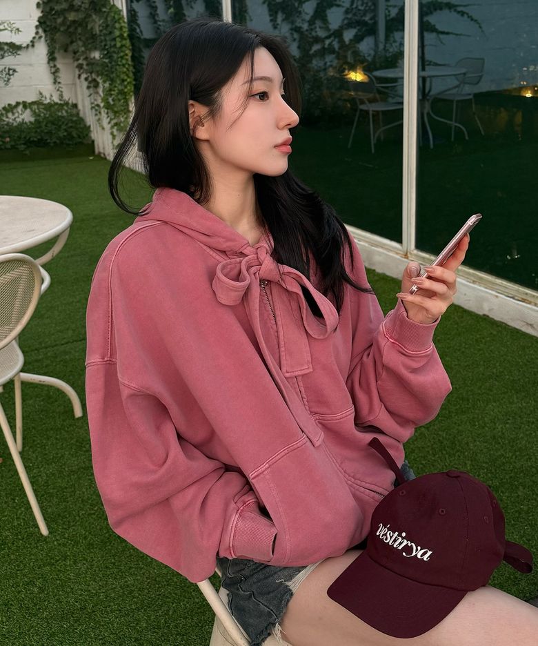 Small logo Ribbon Zip-up Pink