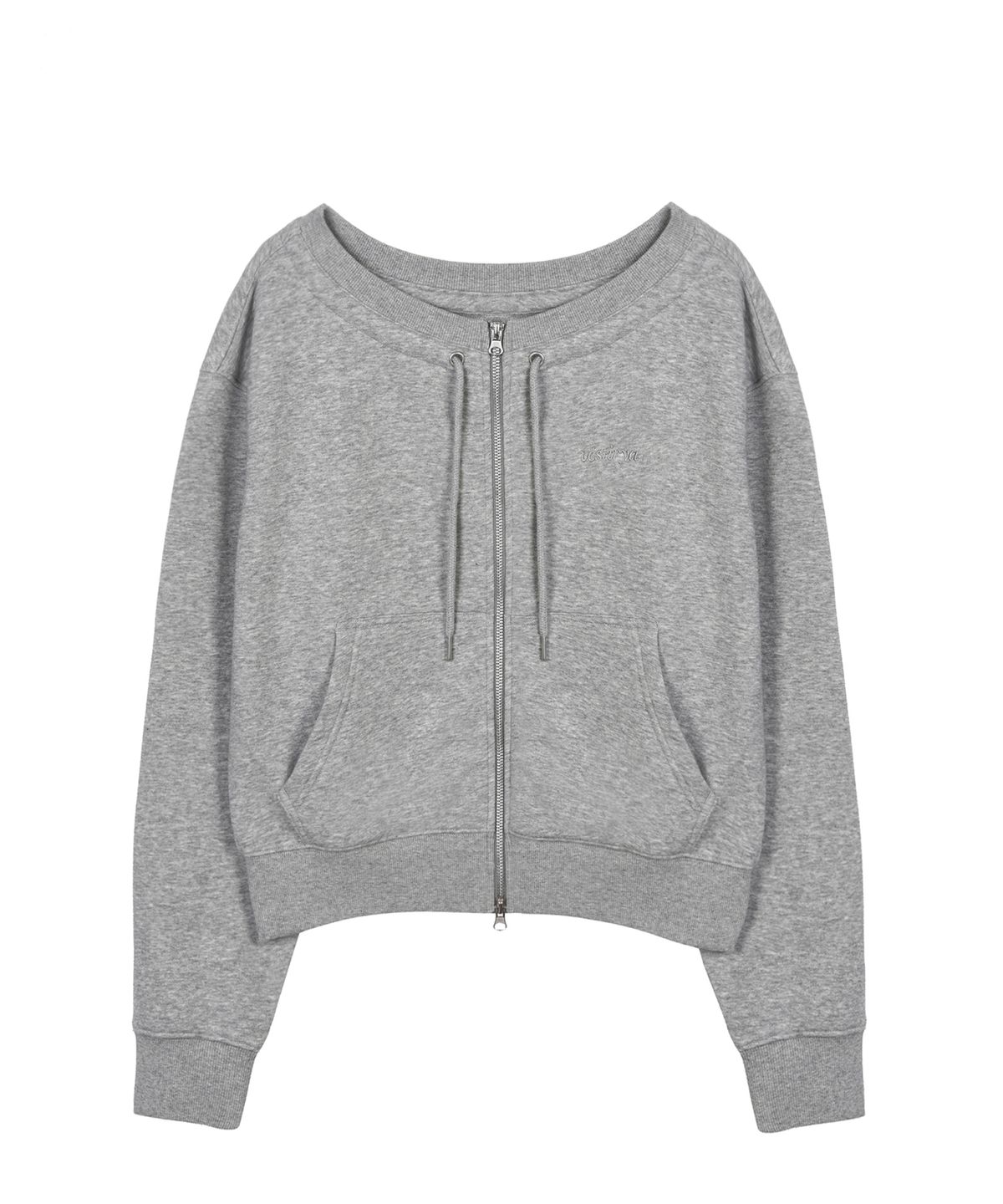 베스티리아(VESTIRYA) Small logo Off-Shoulder Zip-Up Grey
