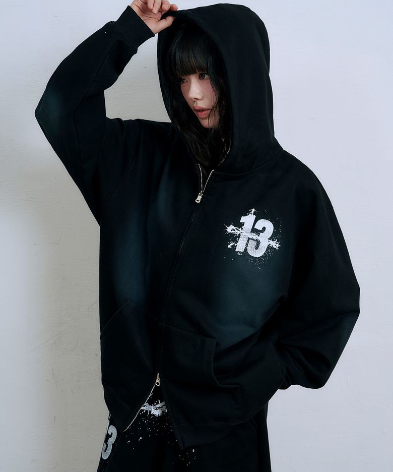 Horse 13 워싱 후드집업_블랙