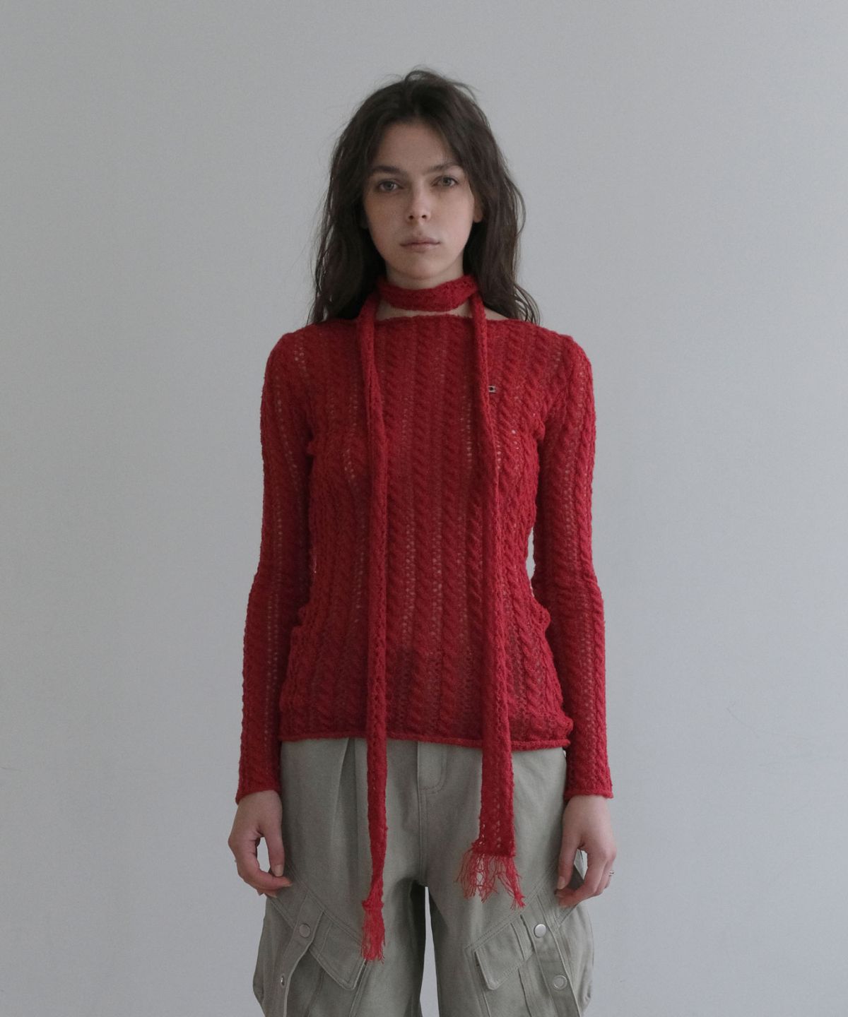오디너리 홀리데이(ORDINARY HOLIDAY) NET HAIRY SLIM PULLOVER [RED]
