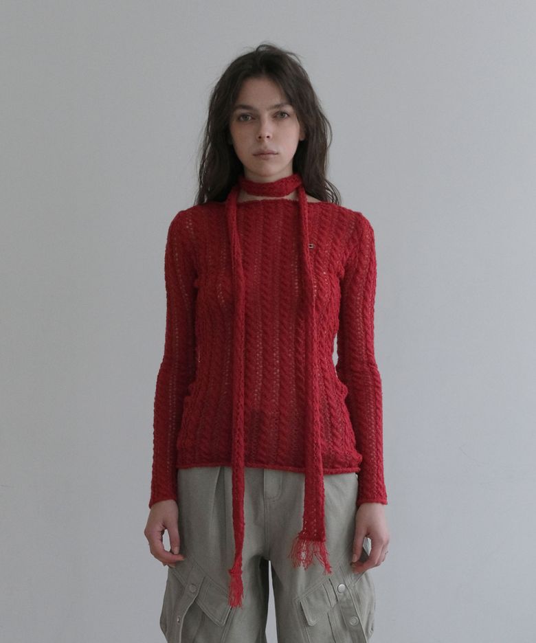NET HAIRY SLIM PULLOVER [RED]