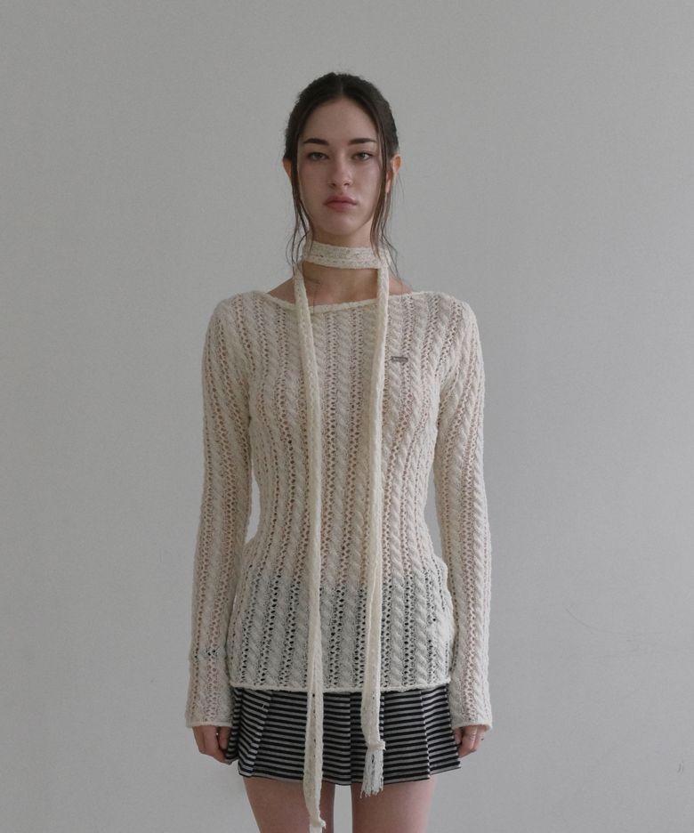 NET HAIRY SLIM PULLOVER [IVORY]
