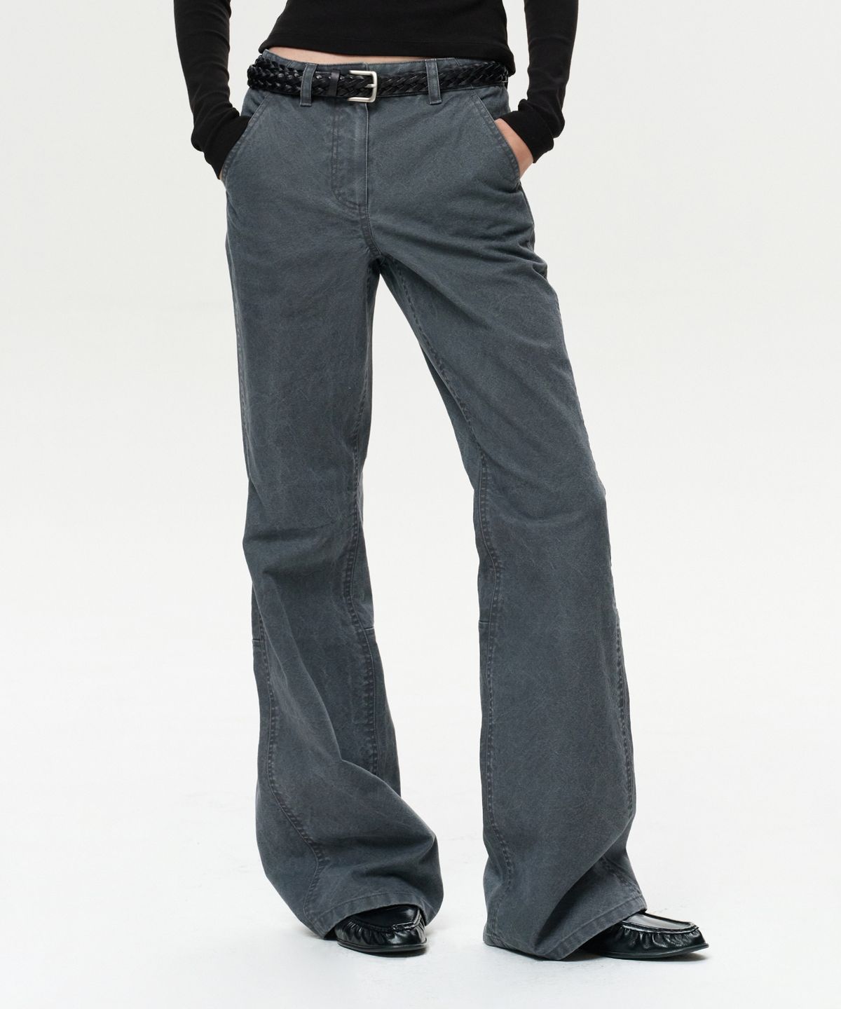 이알에이(ERA) WOMEN ERA WASHED FLARE WORK PANTS - VINTAGE GRAY