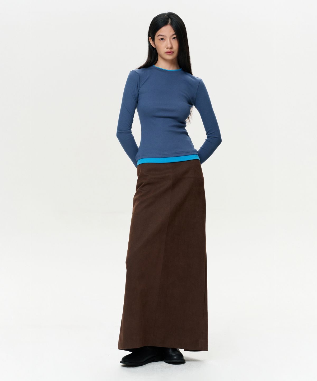 이알에이(ERA) WOMEN ERA FAUX SUEDE MAXI SKIRT - BROWN