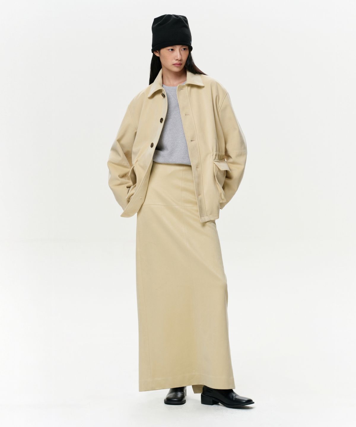 이알에이(ERA) WOMEN ERA FAUX SUEDE MAXI SKIRT - CREAM