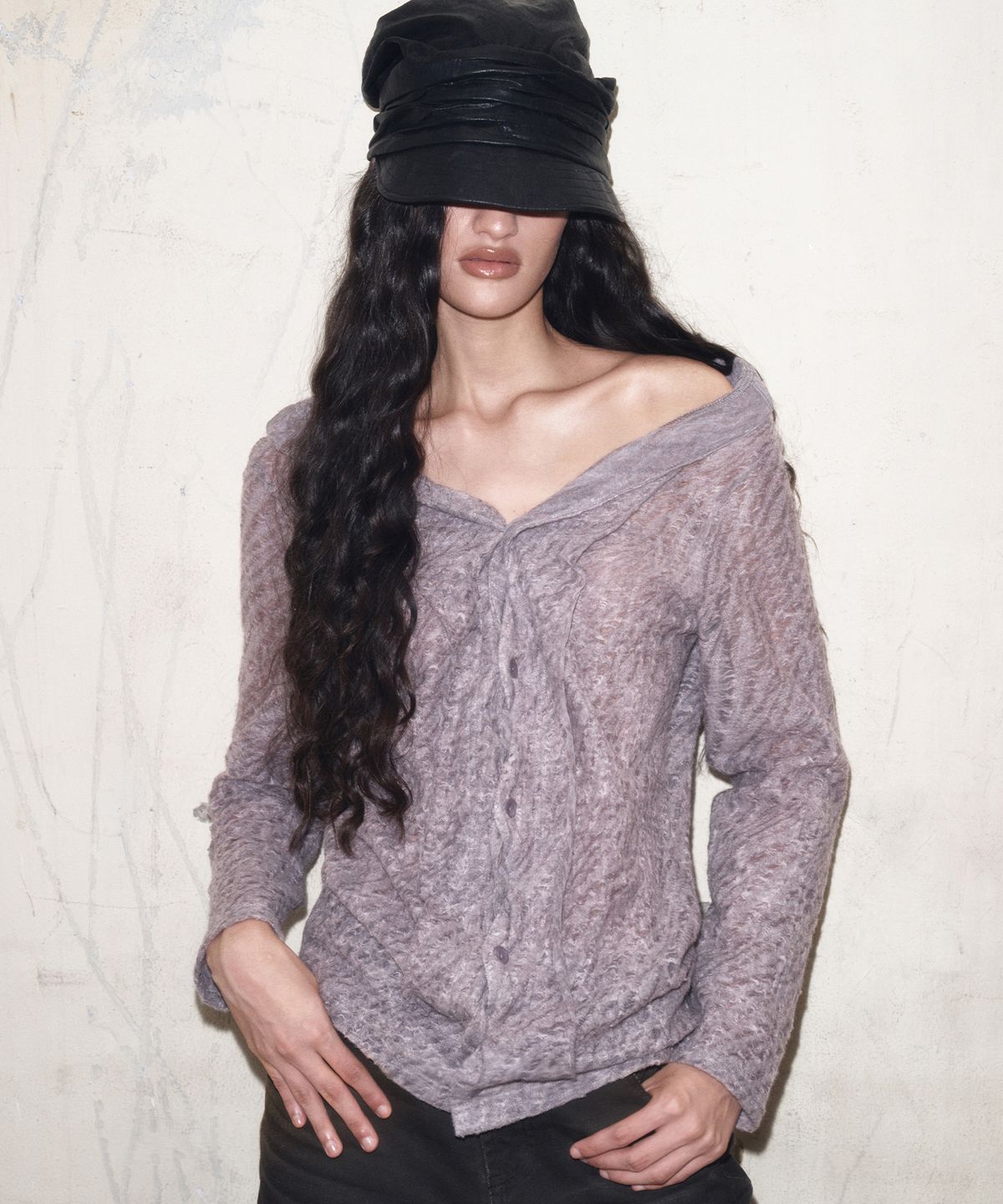 긴스키(GINSUKI) 2-WAY FOLD NECK SHIRT (PURPLE)