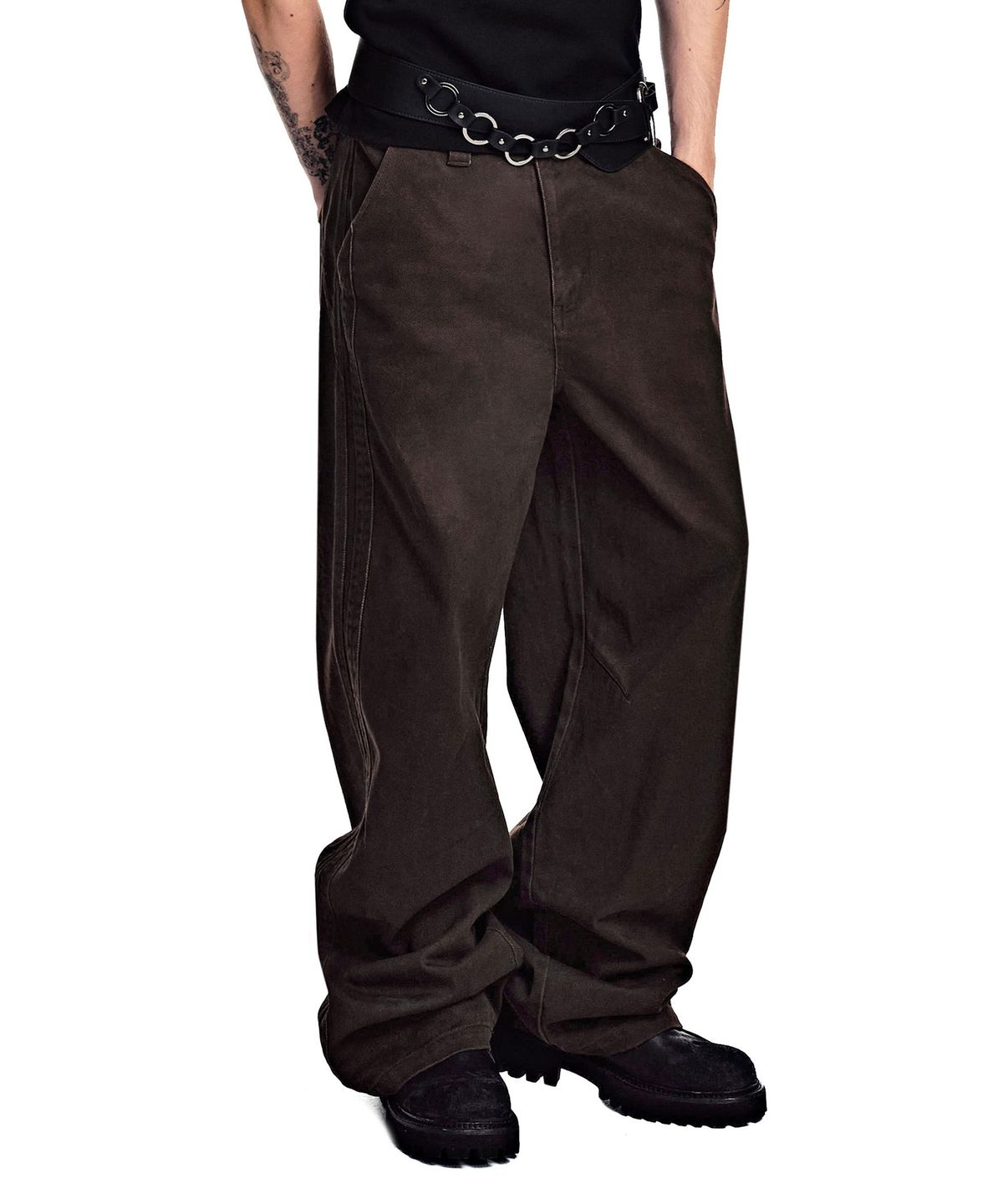세컨모놀로그(SECONDMONO) [옷미새 미홀 콜라보]Washed Panel Wide Pants [BROWN]_SEPT091BROWN