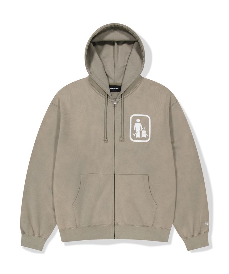 WKNDRS x Krackerhouse CLEAN SERVICE ZIP-UP HOODIE (KHAKI)