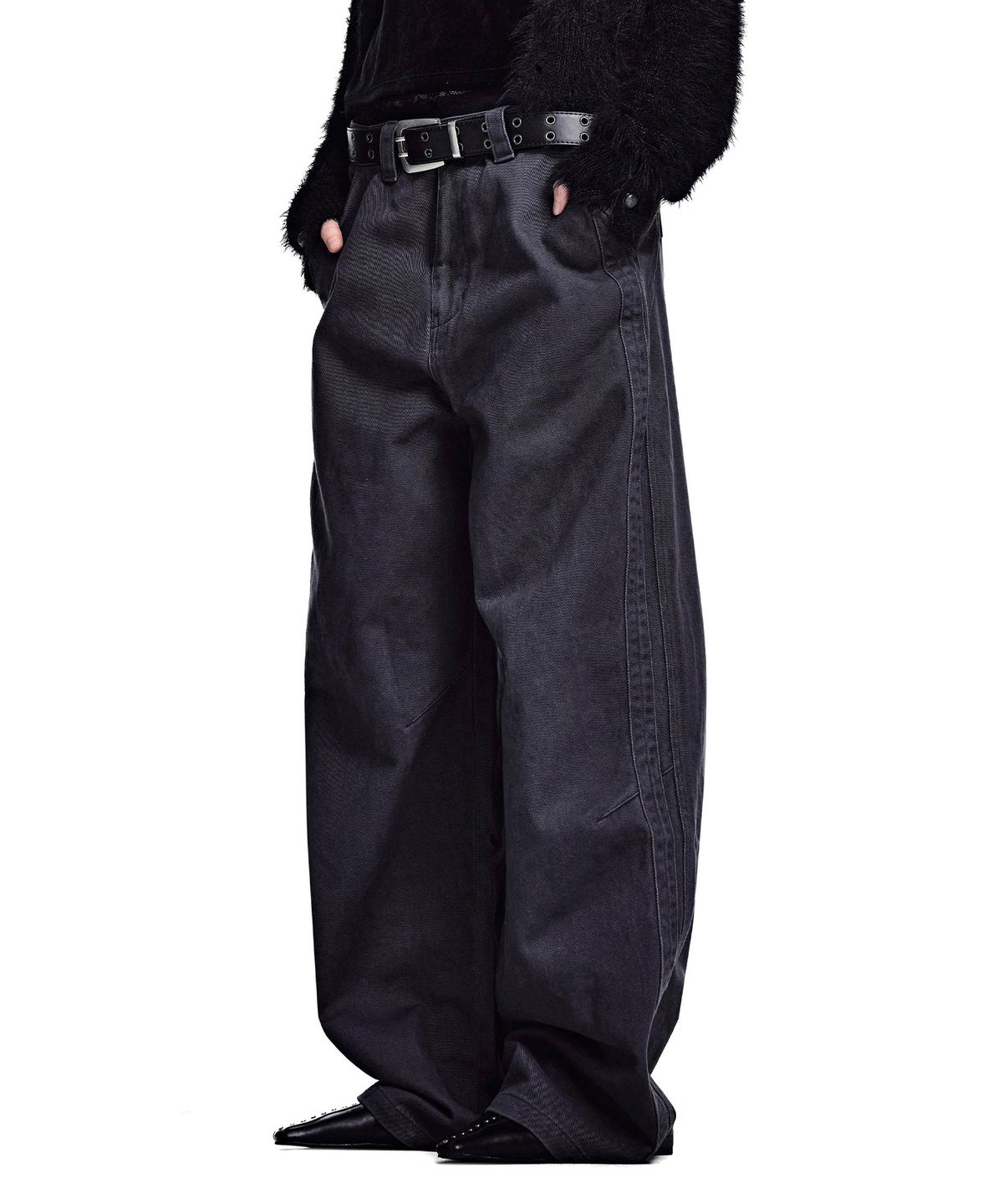 세컨모놀로그(SECONDMONO) [옷미새 미홀 콜라보]Washed Panel Wide Pants [CHARCOAL]_SEPT091CHARCOAL