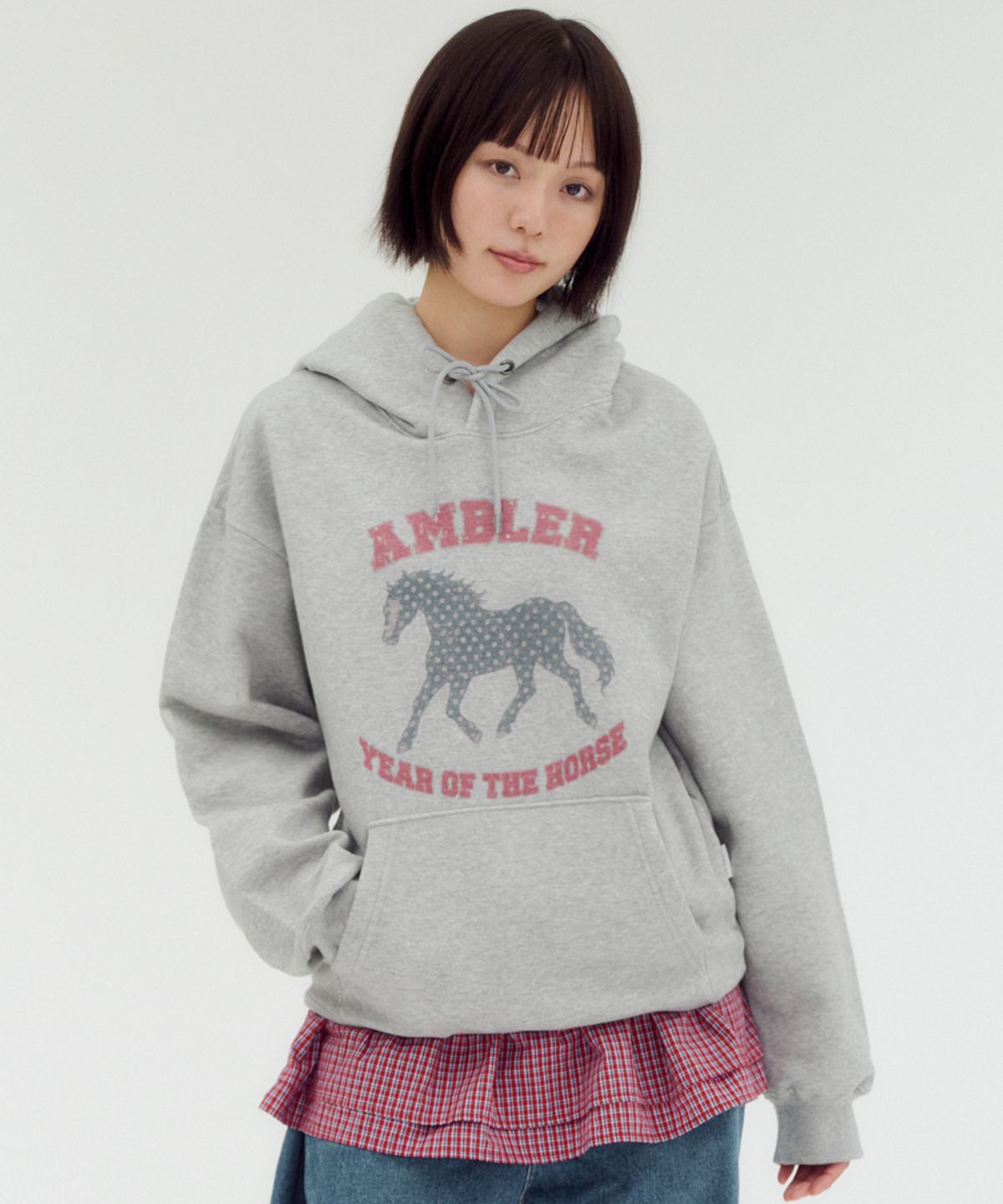 엠블러(AMBLER) Vintage Horse  그래픽 후드 티셔츠 AHP1313 (멜란지)