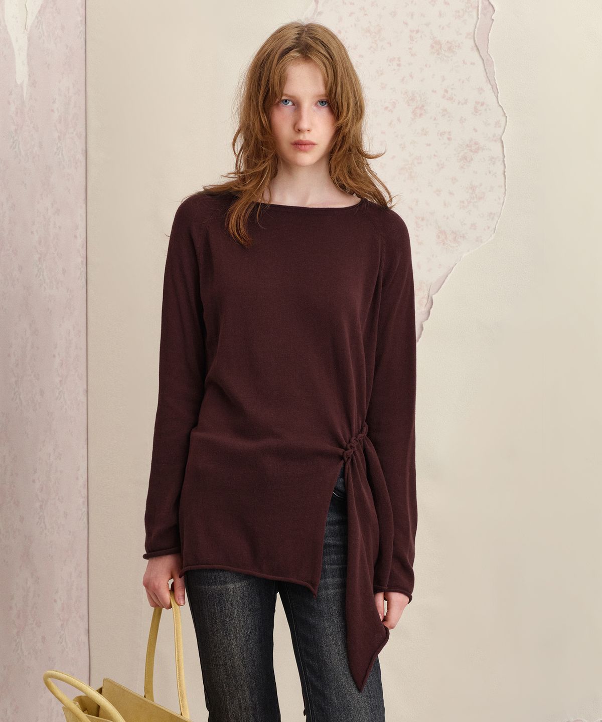 썬번프로젝트(SUNBURNPROJECT) SIDE SHIRRING BOAT NECK KNIT, BROWN